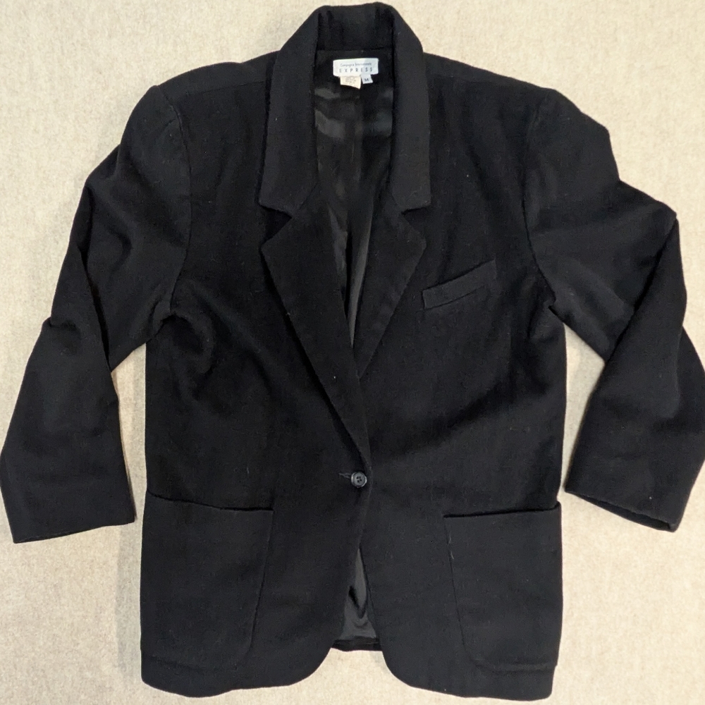 Vintage Express Cashmere & Wool Blend Classic Black Women's Blazer Size Medium